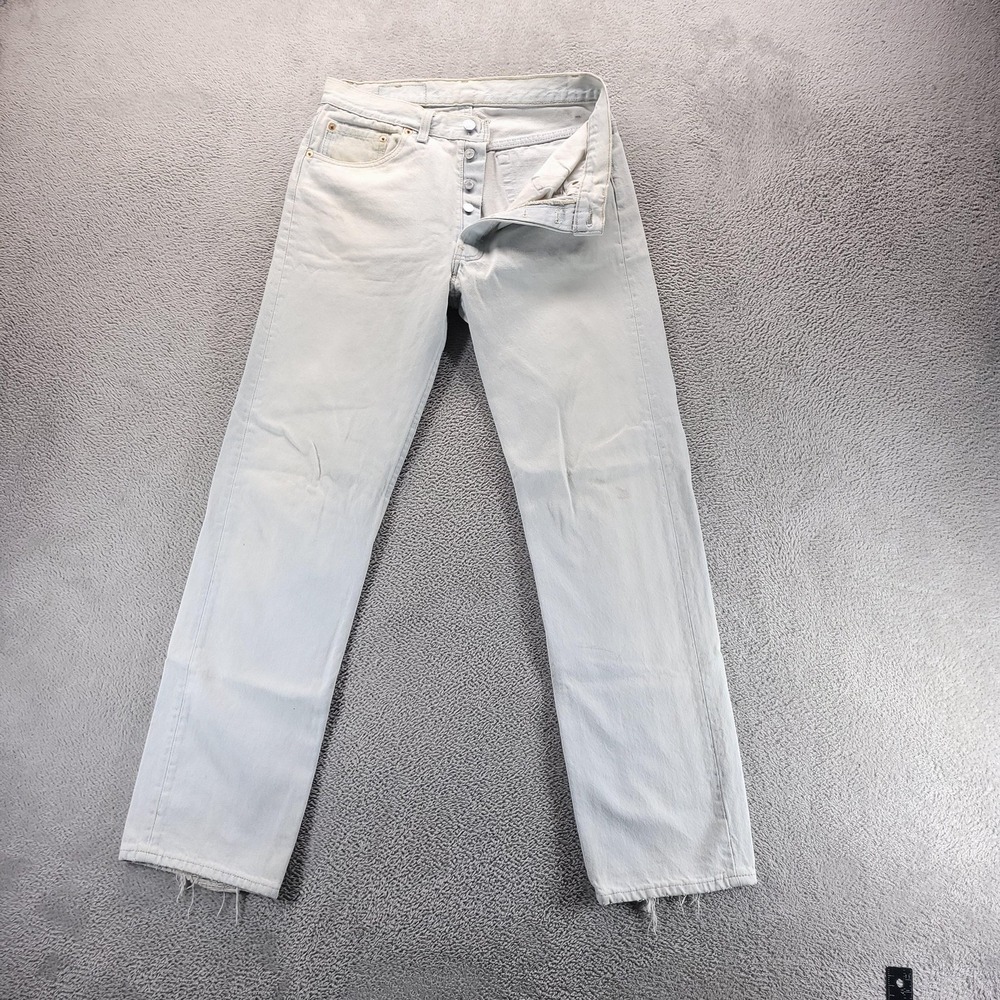 VTG Levis 501 Jeans Mens 32x32 White Regular Straight Light Wash Made In USA 90s